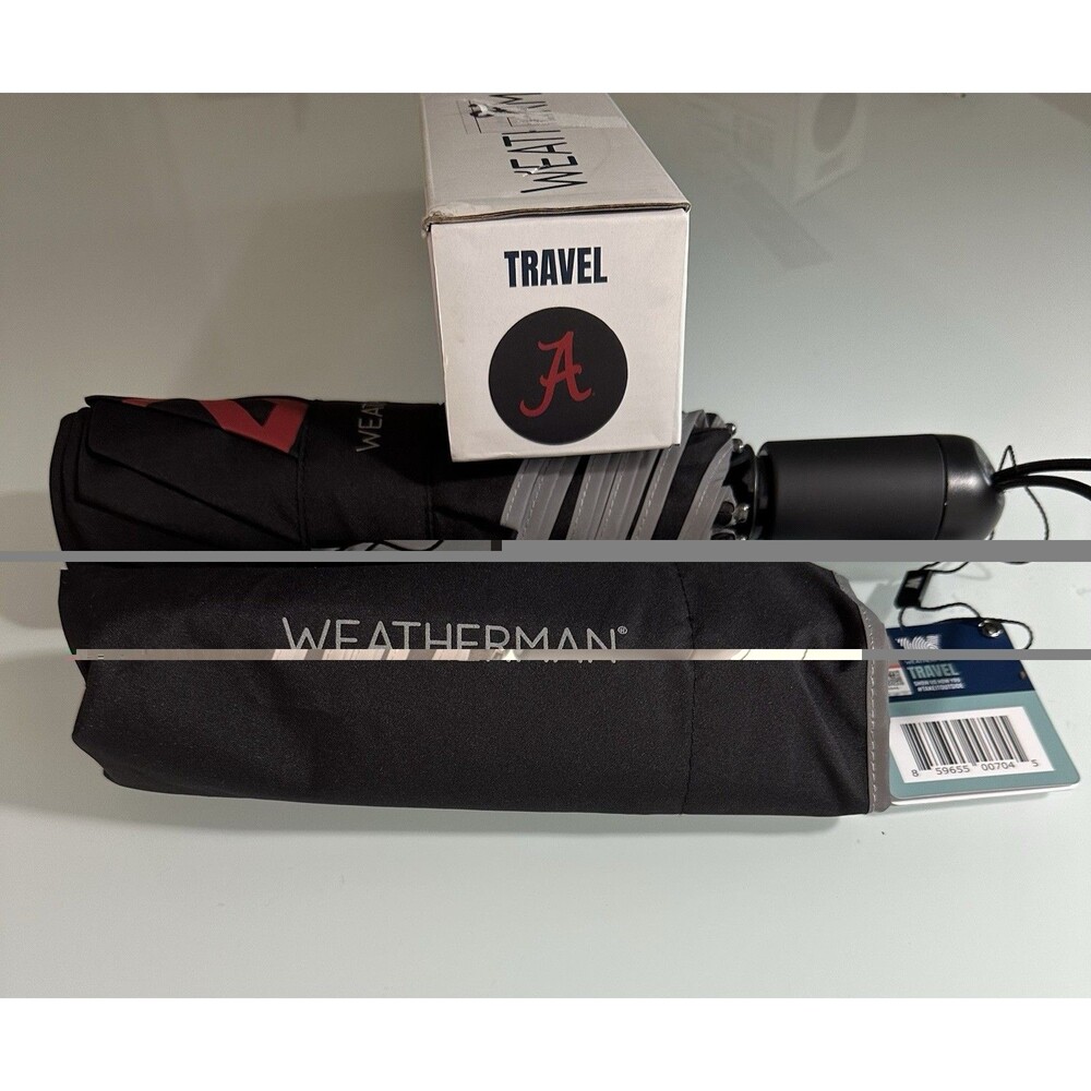 Weatherman University Of Alabama Crimson Tide  Black Travel Umbrella 37.8" New